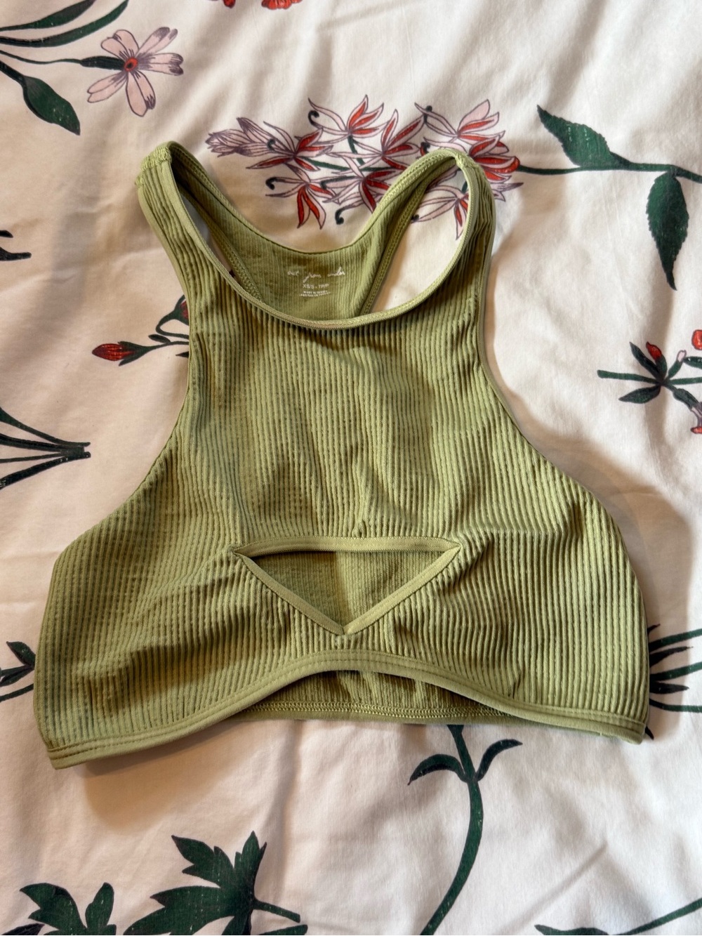 Ribbed Olive Green Scoop-Back Cropped Top